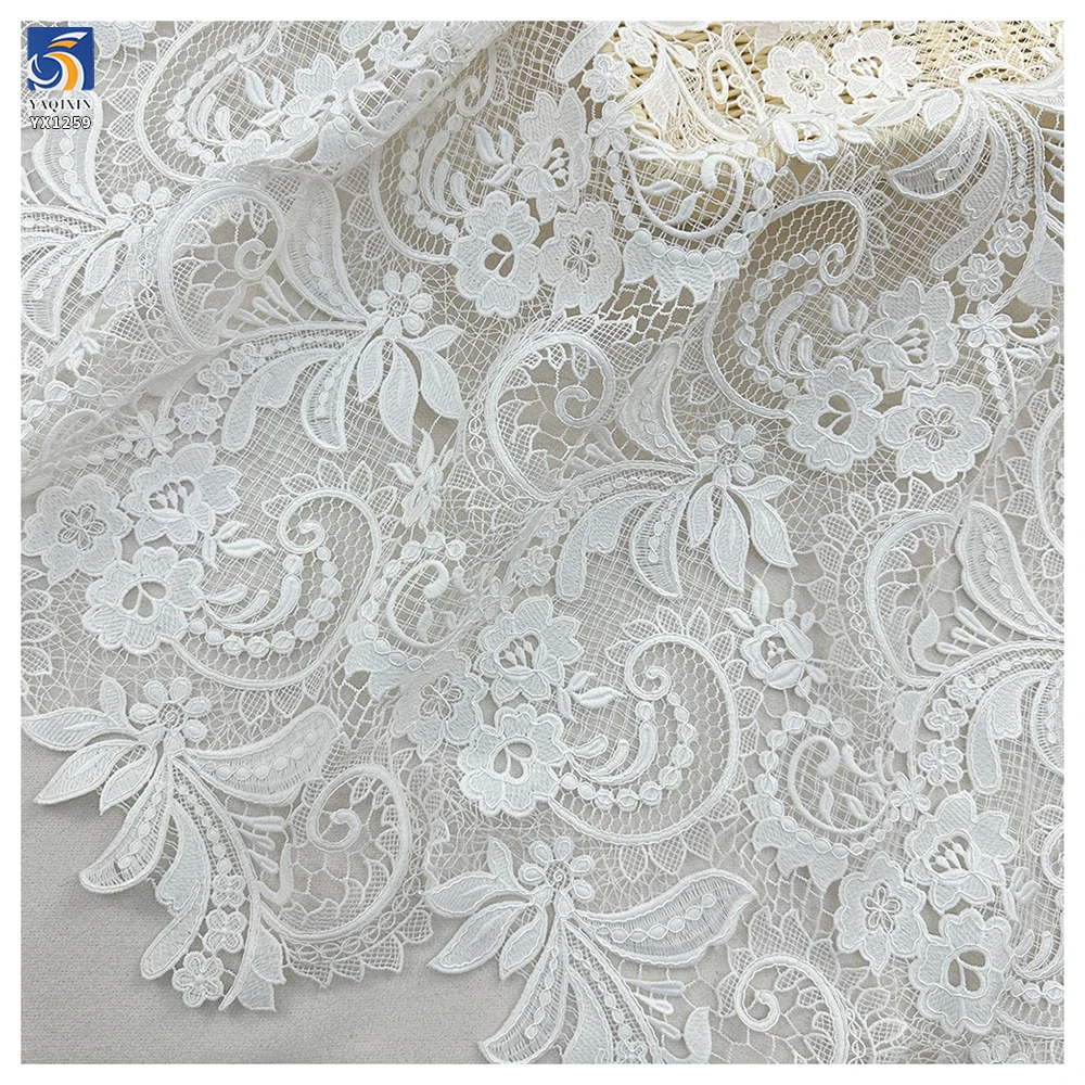 YX1259 Heavy-Duty Lace Wedding Dress Fabric Cashew Pattern Water-Soluble Bone Thread Embroidery Paisley Lace Fabric - 图片 5