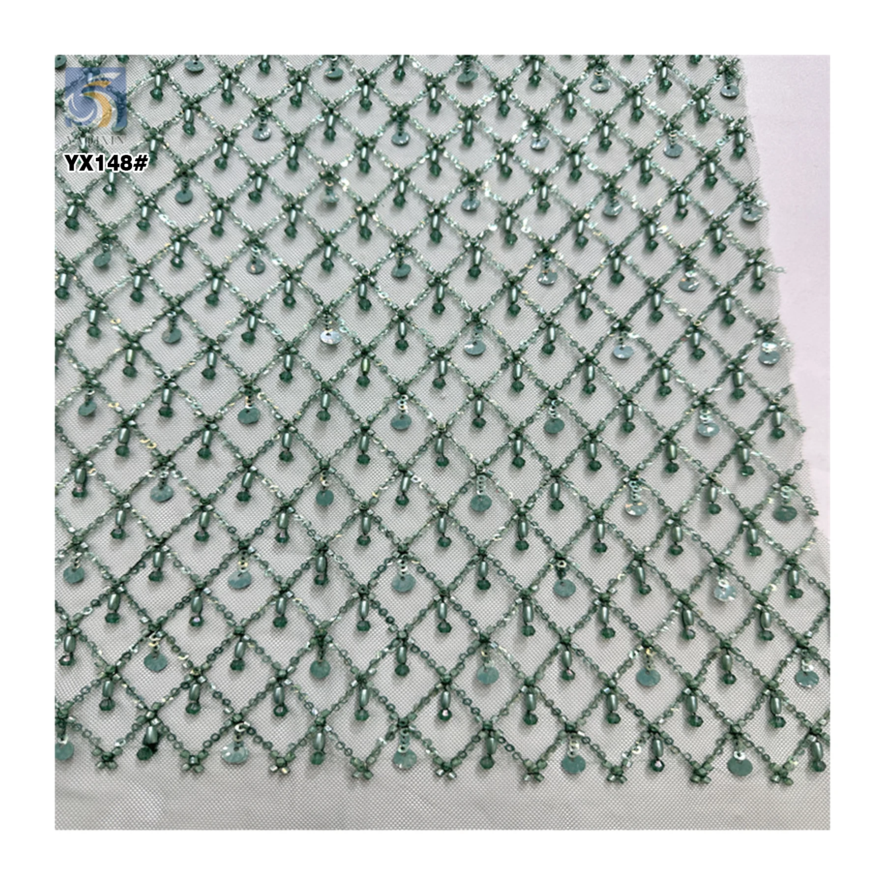 White Sequins Checkered Bead Embroidery Lace Fabric for Wedding High Quality Heavy Beaded Bridal Lace Fabric - 图片 6