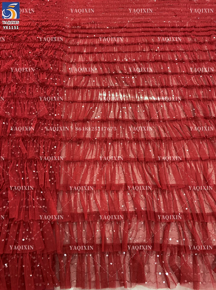 YX1151 High-Quality 200gsm Knitting 3D Red Tulle Puffy Skirt Fabric With Sequins Tulle for Girls' Princess Dress 5 Yards - 图片 4