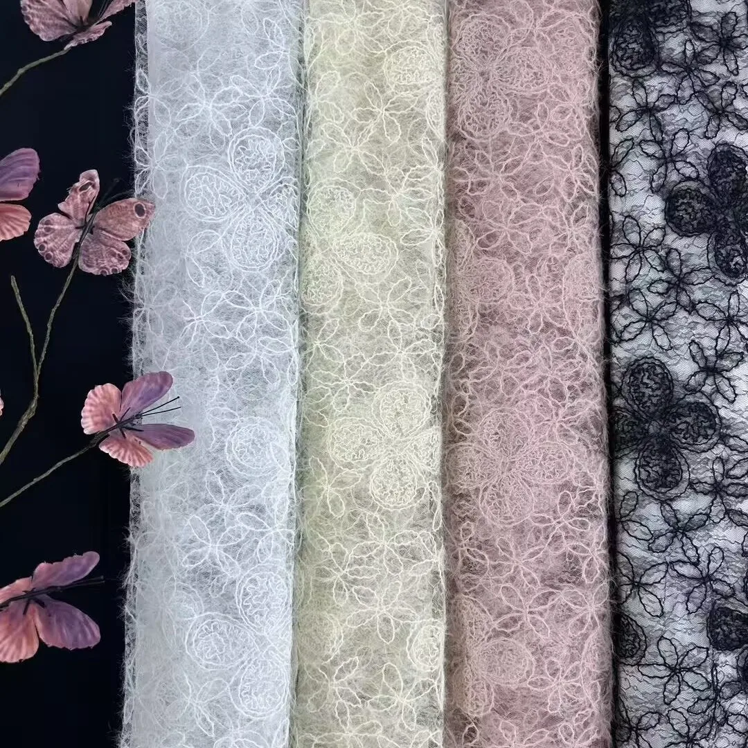YX1217 New Autumn Style Plain Color Crochet Rope Lace Fabric With Embroidered Florals Mesh Fabric for Garments - 图片 4