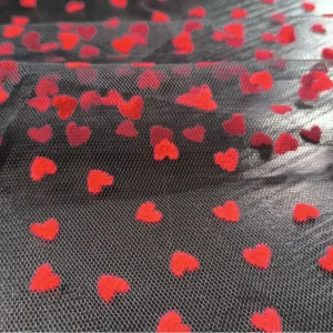 YX735-1 2026 Heart-Shaped 100% Polyester Flocked Tulle Mesh Fabric Knitted Mesh Net Fabric for Lingerie Skirts
