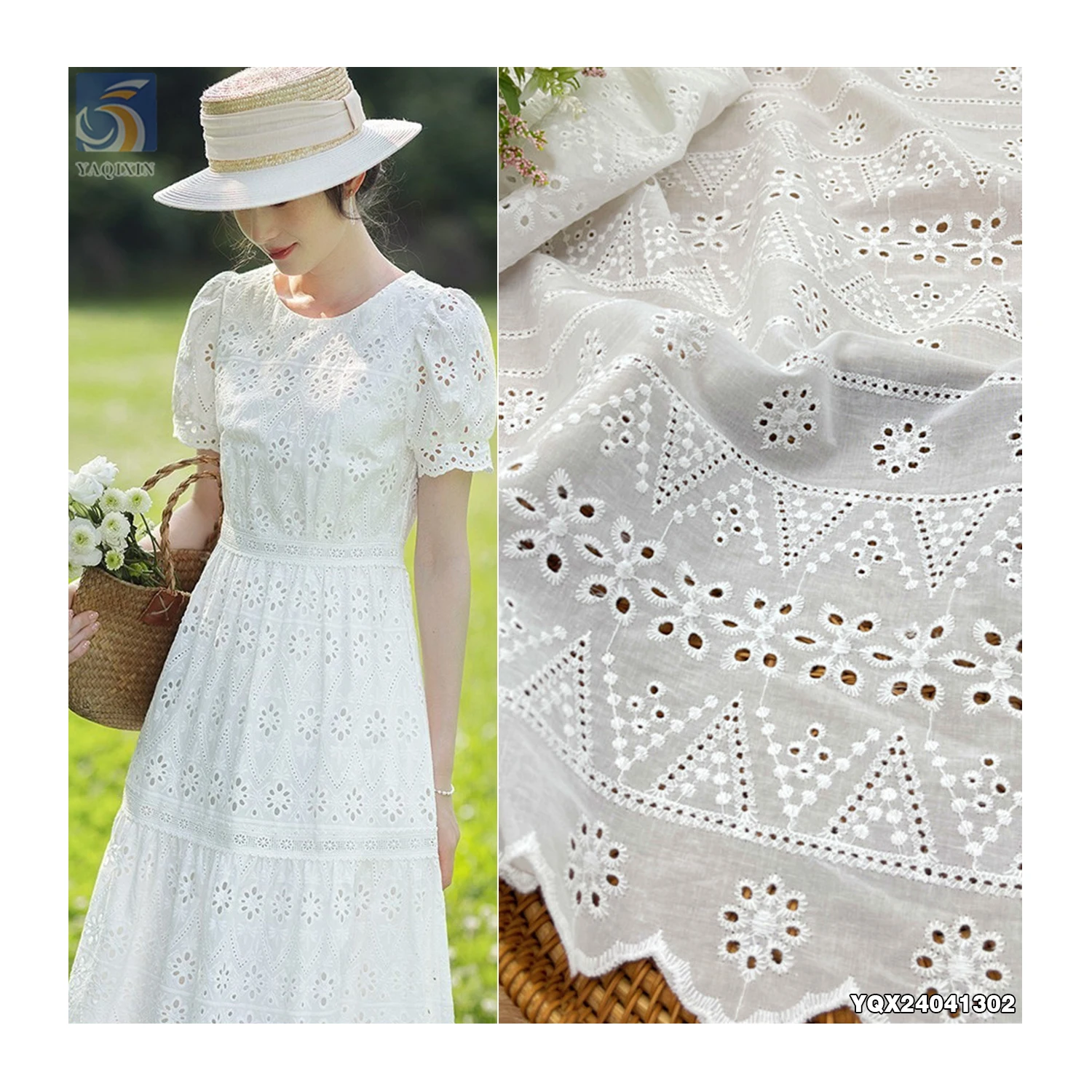 Wholesale Price Cotton Swiss Voile Lace Fabric for Wedding Dresses 100 Cotton Eyelet Embroidered Lace Fabric - 图片 2