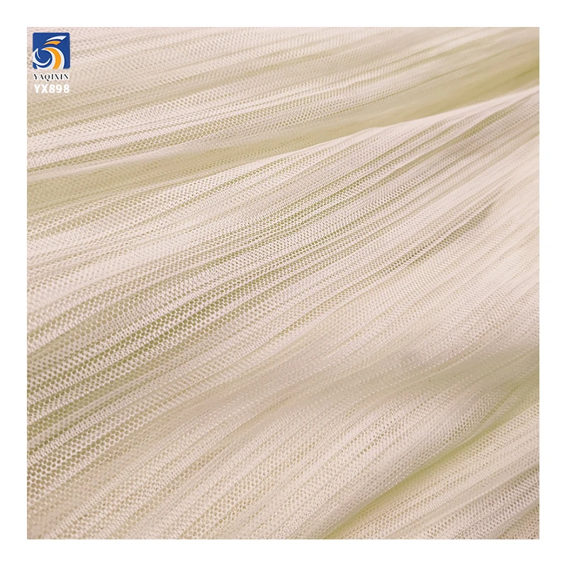 YX898 Cheap Wholesale Polyester Knit Pleat Fabric 2MM Small Size Pleated Mesh Tulle Fabric for Clothing Woman's - 图片 4