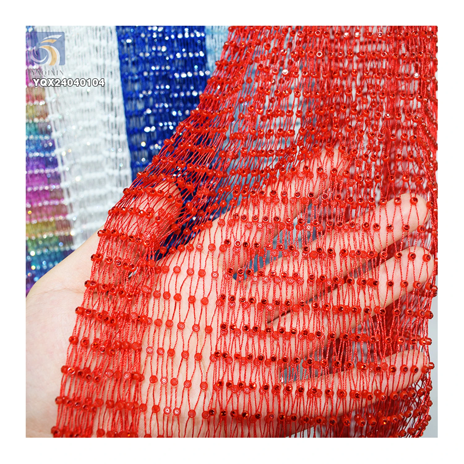 Sexy Stretch Mesh Fishnet Fabric With Rhinestones Nightclub Dresses With Crystal Rhinestones for Party - 图片 6