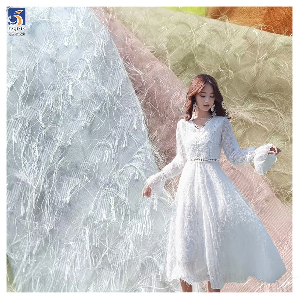 YX1253 Korean Style Design Feather Tassel Lurex Chiffon Fabric Fashionable New Garment Jacquard Fabric for Girls Costumes