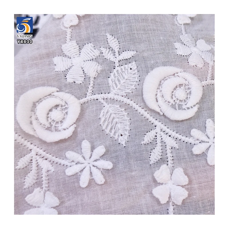 YX830 High-end High Quality 150gsm 100% Cotton Embroidery Water Soluble Lace Fabric Floral Cotton Fabric for Home Textiles - 图片 6
