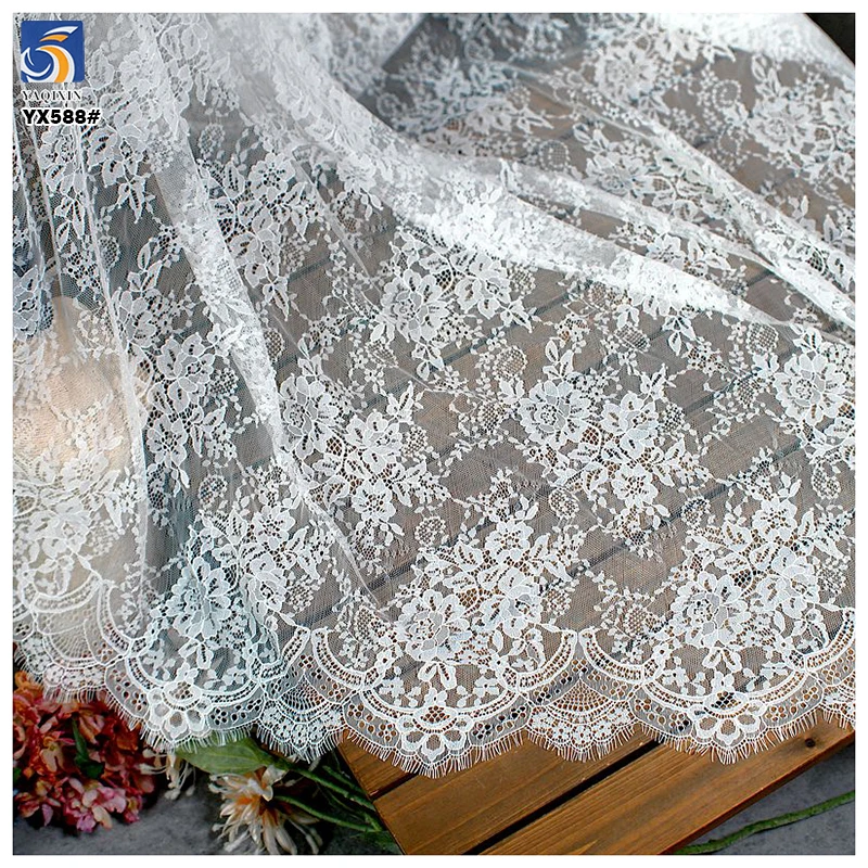 YX588 China Manufacturer Wholesale 150CM*300CM 60gsm Nylon Eyelash Lace Fabrics for Garment and Wedding