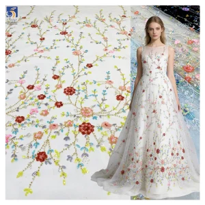 YX1222 Exquisite Colorful Sequins Embroidery Dresses Lace Mesh Flowers Fabric for Girls Skirts Shiny Flowers Dress Fabric
