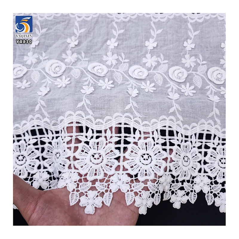 YX830 High-end High Quality 150gsm 100% Cotton Embroidery Water Soluble Lace Fabric Floral Cotton Fabric for Home Textiles