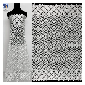 YX1067 Good Quality 220gsm Diamond Circular Milk Silk African Embroidery Pattern Water-Soluble Poly White Lace Fabric Cheap