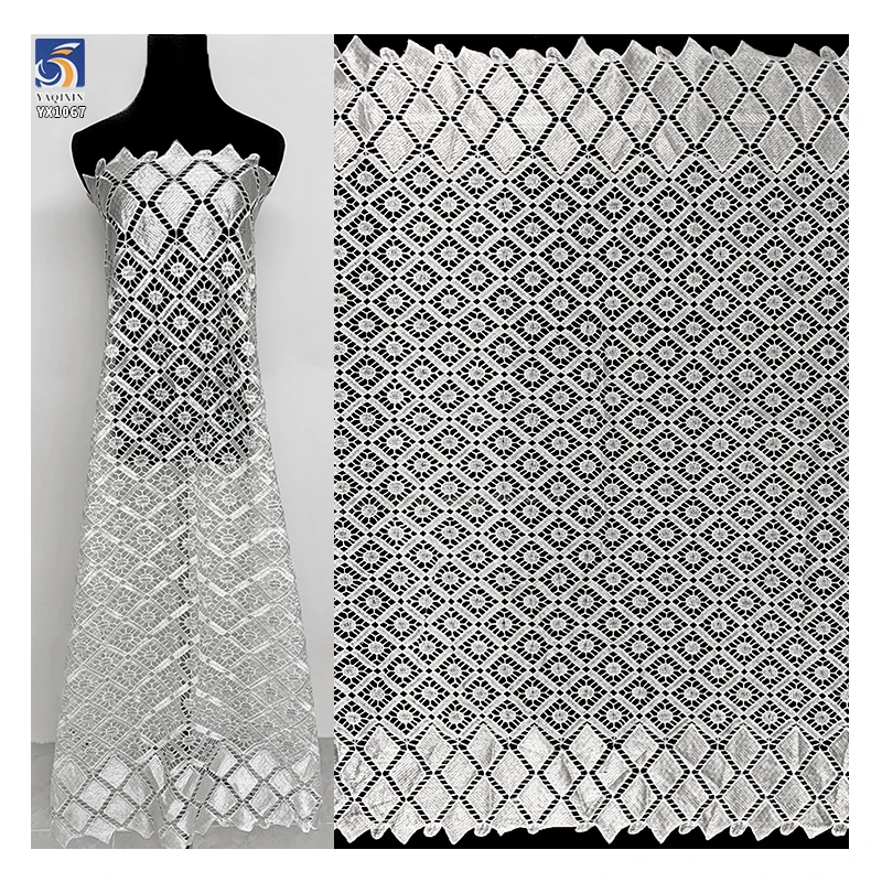 YX1067 Good Quality 220gsm Diamond Circular Milk Silk African Embroidery Pattern Water-Soluble Poly White Lace Fabric Cheap