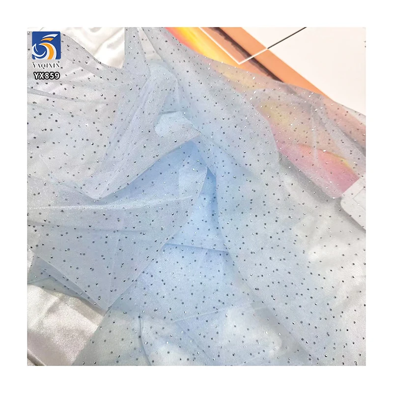 YX859 High Quality Knitted Glitter Mesh 3D Stone Silver Diamond Fabric for Wedding Dress Glossy Tulle Fabrics - 图片 5