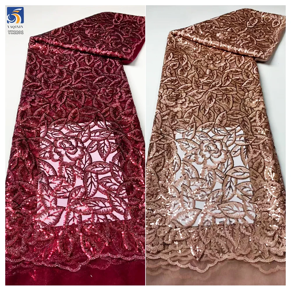 YX1291 China Factory Competitive and Inexpensive Sequin Lace Fabric 230gsm 2 Yards 2026 New Lace Fabric for French Women - 图片 4