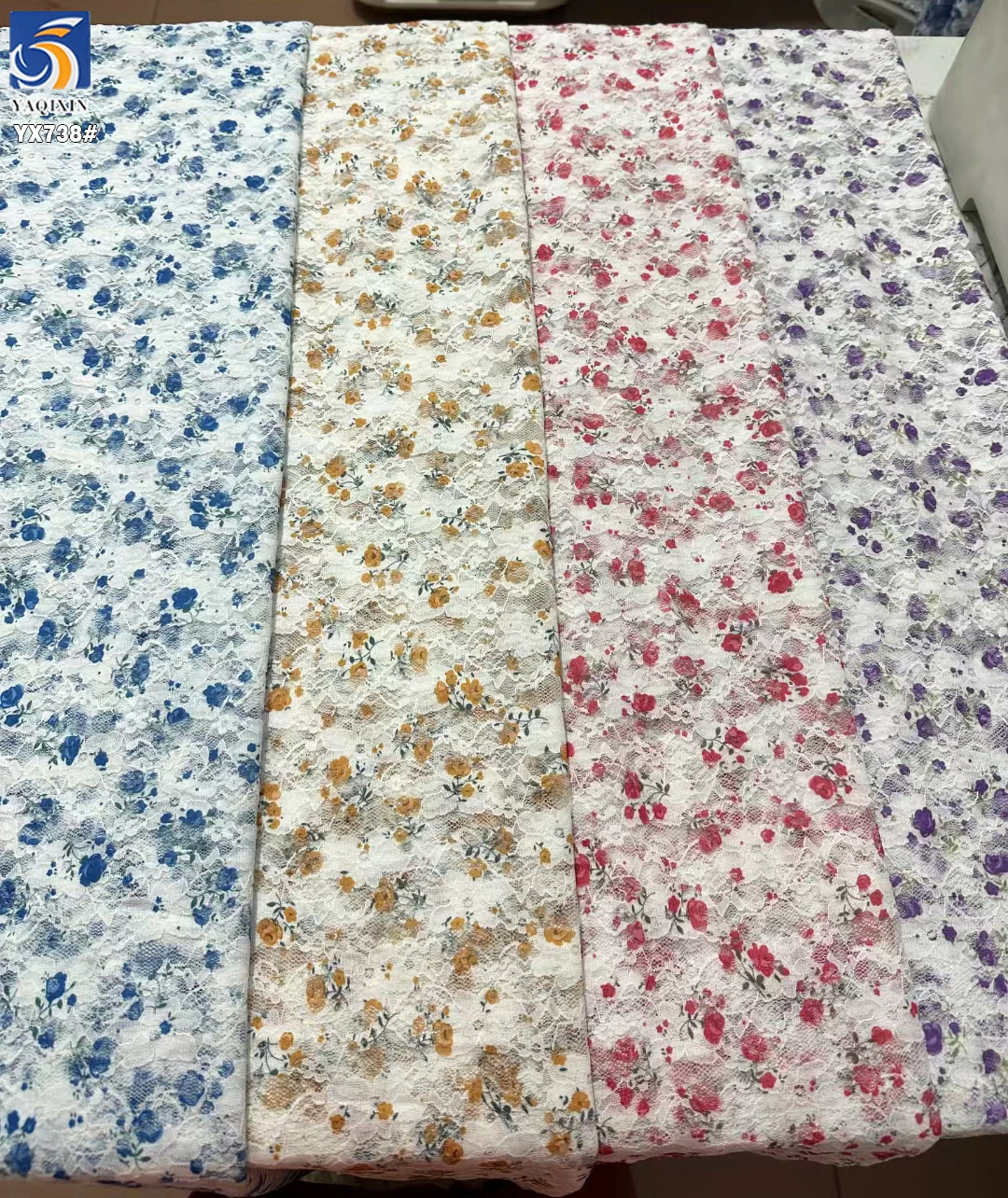 YX738 Elegant Printed Chantilly Lace Fabric 95 Polyester 5 Spandex Stretch Flowers Printed Chantilly Lace Fabric - 图片 3
