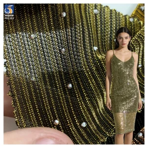YX1282 Recently Popular Polyester Knitted Chiffon Striped Fabric With Rhinestones Latin Dance Costume Lurex Chiffon Fabric