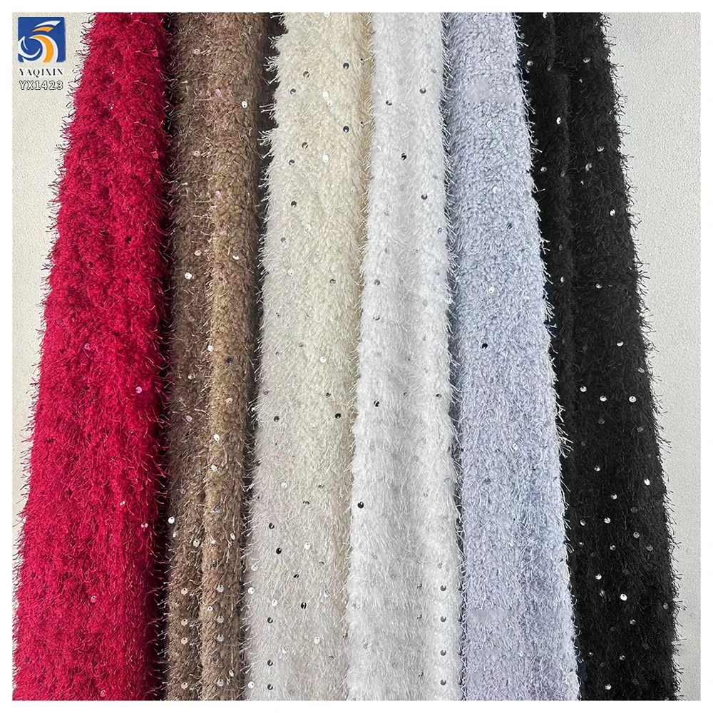 YX1423 2026 Winter White Fashion Chiffon Fabric for Women's Clothing French New Design Tassel Chiffon Fabric With Sequin - 图片 4