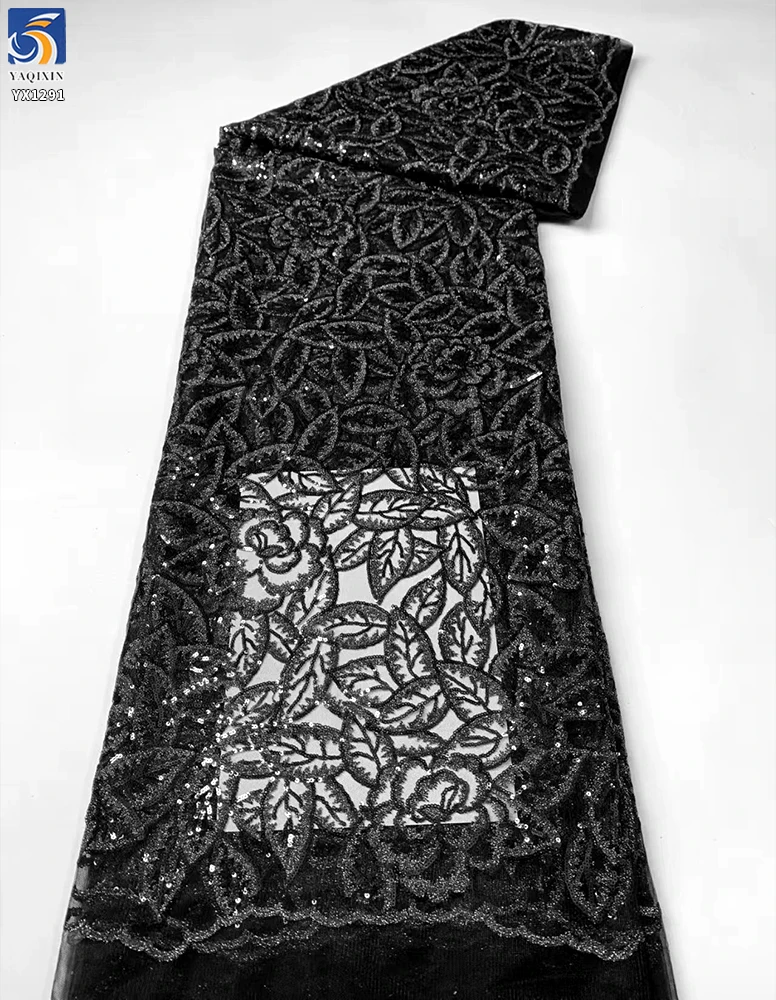 YX1291 China Factory Competitive and Inexpensive Sequin Lace Fabric 230gsm 2 Yards 2026 New Lace Fabric for French Women - 图片 6