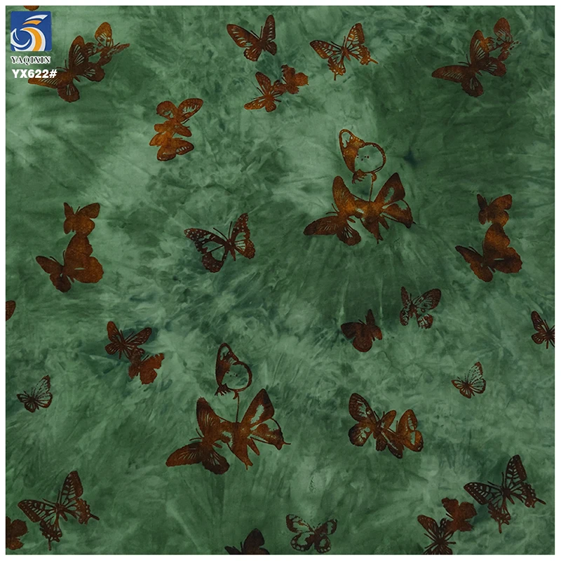 YX622 Dark Green Velvet Hand-Tied Dyed Flocked Butterfly Fabric Cheongsam Flocked Polyester Spandex Stretch Fabric - 图片 6
