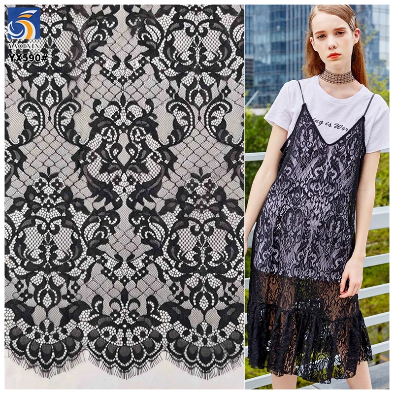 YX590 OEM Custom New Design Fashion London Paris Catwalk French Eyelash Lace Fabric for Women Dresses