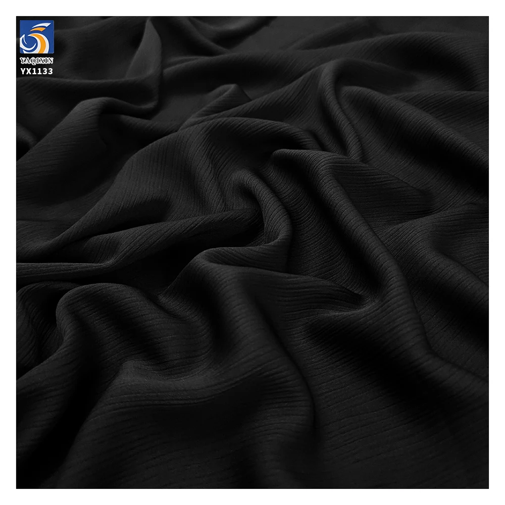YX1133 65-Inch Width 160gsm Black Nida Wrinkle Fabric Woven 100% Polyester Soft Crepe Chiffon Arabic Clothing Fabrics - 图片 3