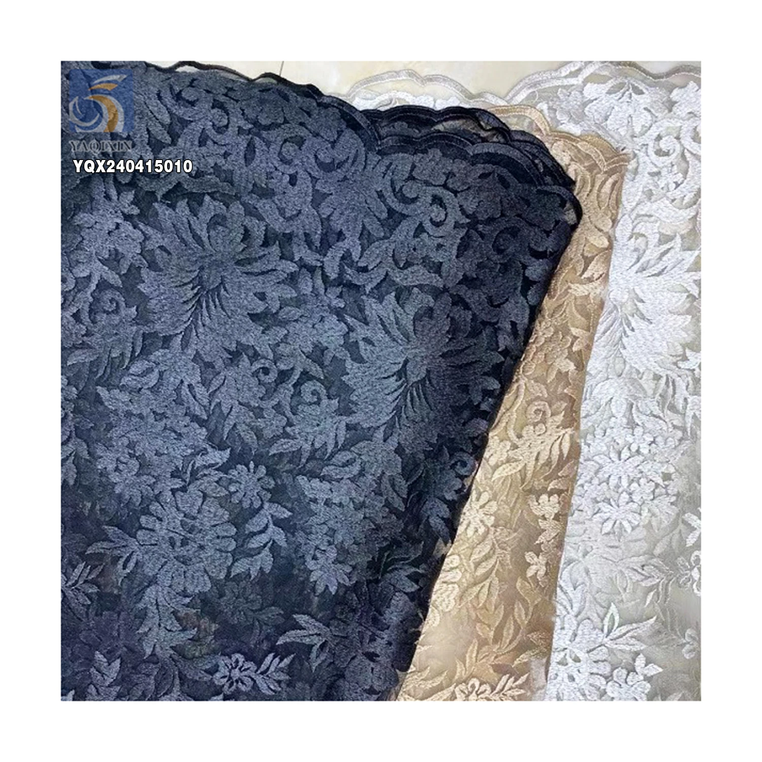 Hot Sale China Wholesale Heavy Flower Embroidery Fabric Water Soluble Tulle Double Lace Cotton Fabric - 图片 4