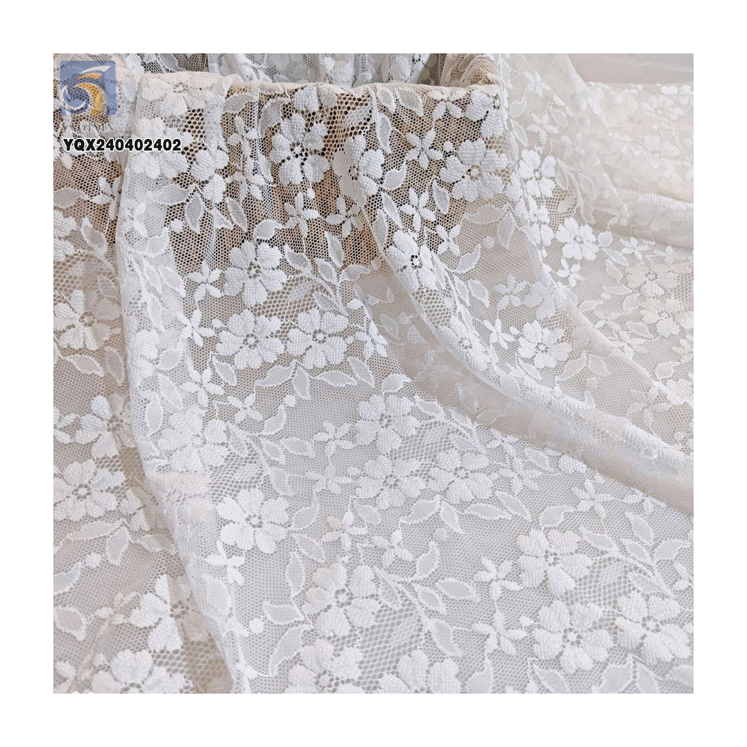 OEM Wholesale Price 90% Nylon 10% Spandex Lace Fabric Black White Floral Stretchy Mesh Lace for Dresses and Underwear - 图片 3