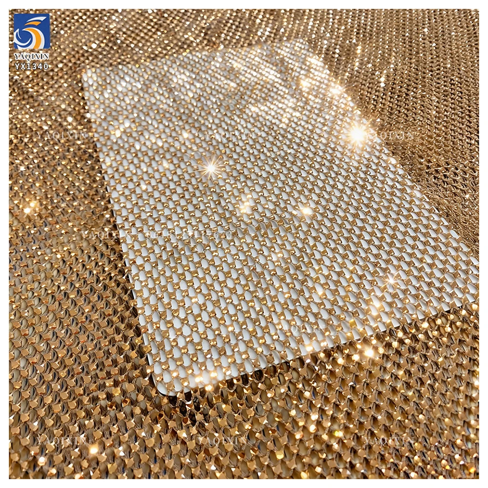 YX1340 Noble and Luxurious Golden Shiny 3D Stone Diamond Net Mesh Fabric Glitter Lace Fabric for Dresses - 图片 5