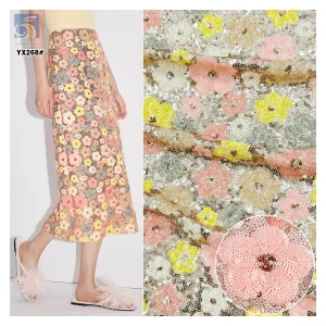 YX268 High-end 500gsm Flower Multicolor Heavyweight Embroidery Sequin Fabric for Clothing