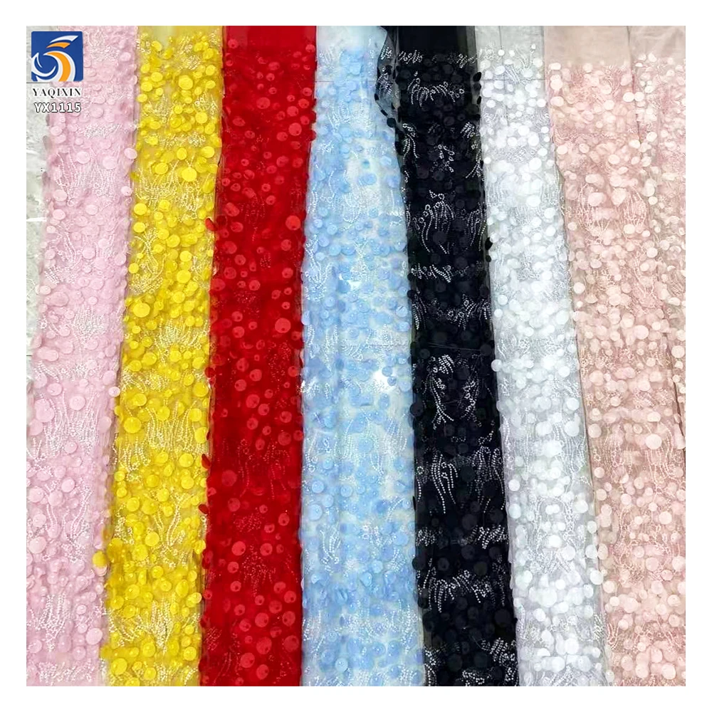 YX1115 2026 Applique Sequins Embroidery Tulle Laser Gradient 3D Polka Dot Embroidered Mesh Fabric 2 Yards Cheap for Clothing - 图片 2