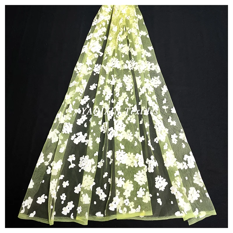 Custom New Arrival Tulle Fabric White Floral Offset Printed Sheer Nylon Stretch Mesh Fabric by the Yard - 图片 3
