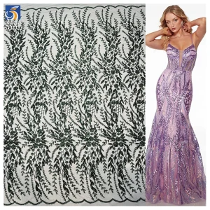 YX566 Best Quality Eco-Friendly Breathable Polyester/Metallic Heavyweight Christmas Tulle Lace Sequin Fabric Wedding Nigerian