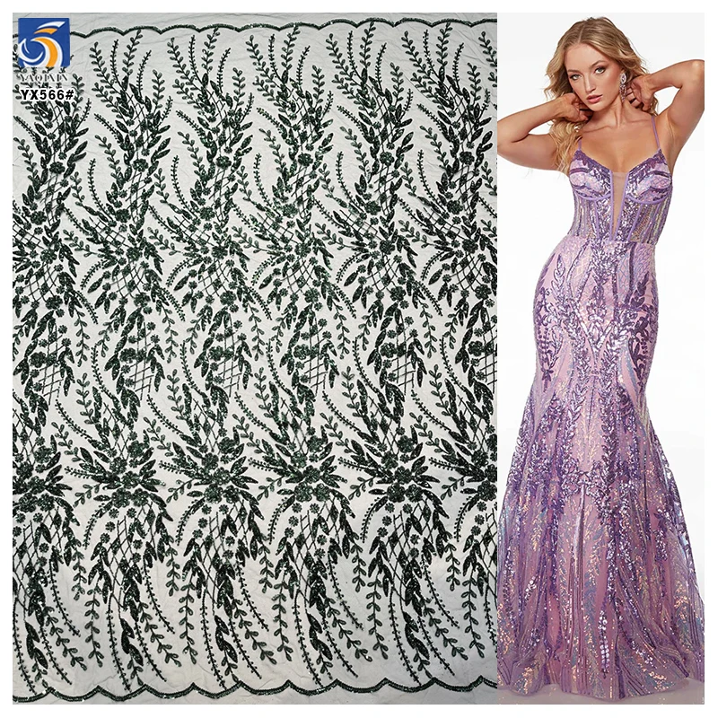 YX566 Best Quality Eco-Friendly Breathable Polyester/Metallic Heavyweight Christmas Tulle Lace Sequin Fabric Wedding Nigerian