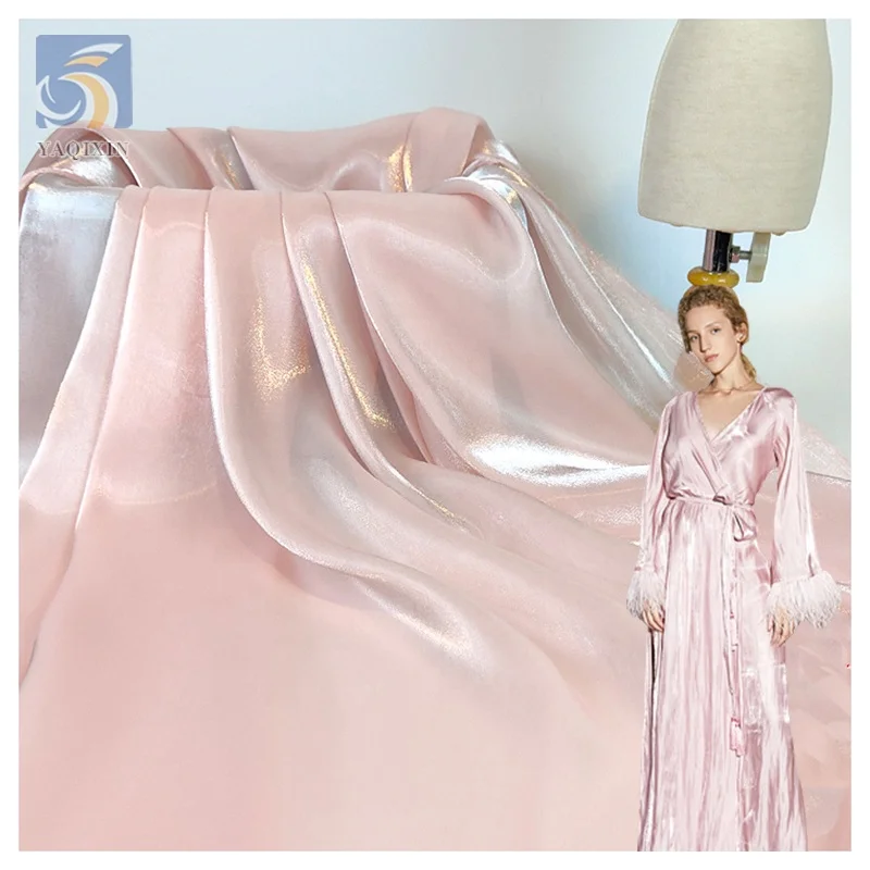 YX24 Champagne Soft Polyester Crystal Lily Satin Silk Organza Fabric Shiny Bridal Dress Fabric