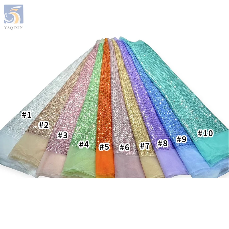High Quality African Shiny Glitter Tassel Lace Fabric Fashion Sequin Embroidered Checkered Pattern High Quality Tulle Fabric - 图片 3