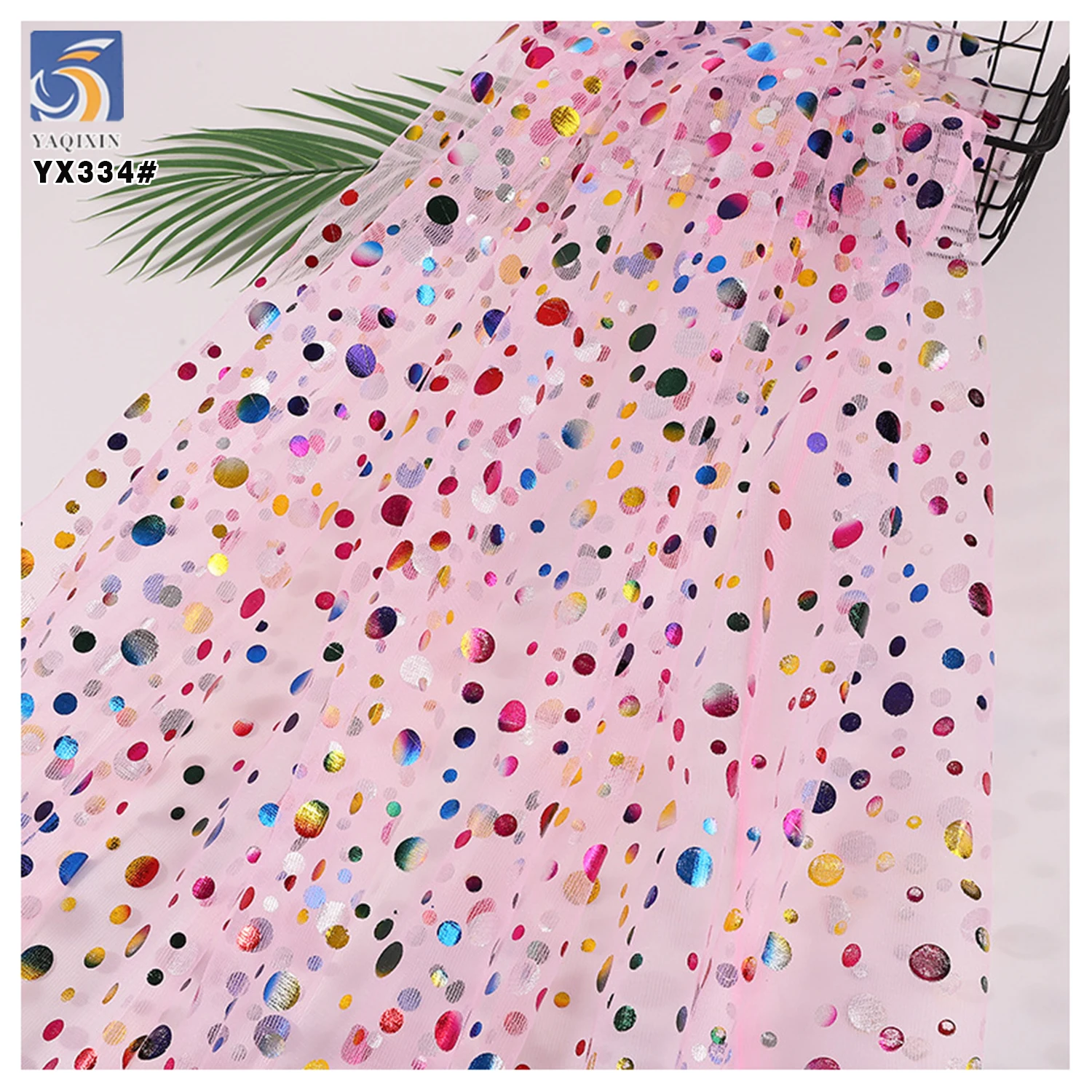 YX334 New Arrivals Polyester Foil Printing Mesh Colored Large and Small Dots Tulle Fabric Ballet Skirt Girls Tutu Fabric - 图片 4