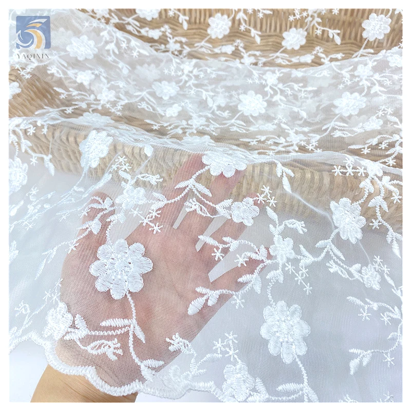 White Leaf Floral Lace Fabric 100% Polyester High Quality Cord Lace Fabric Wedding Tulle Water Soluble Embroidery Fabric - 图片 3