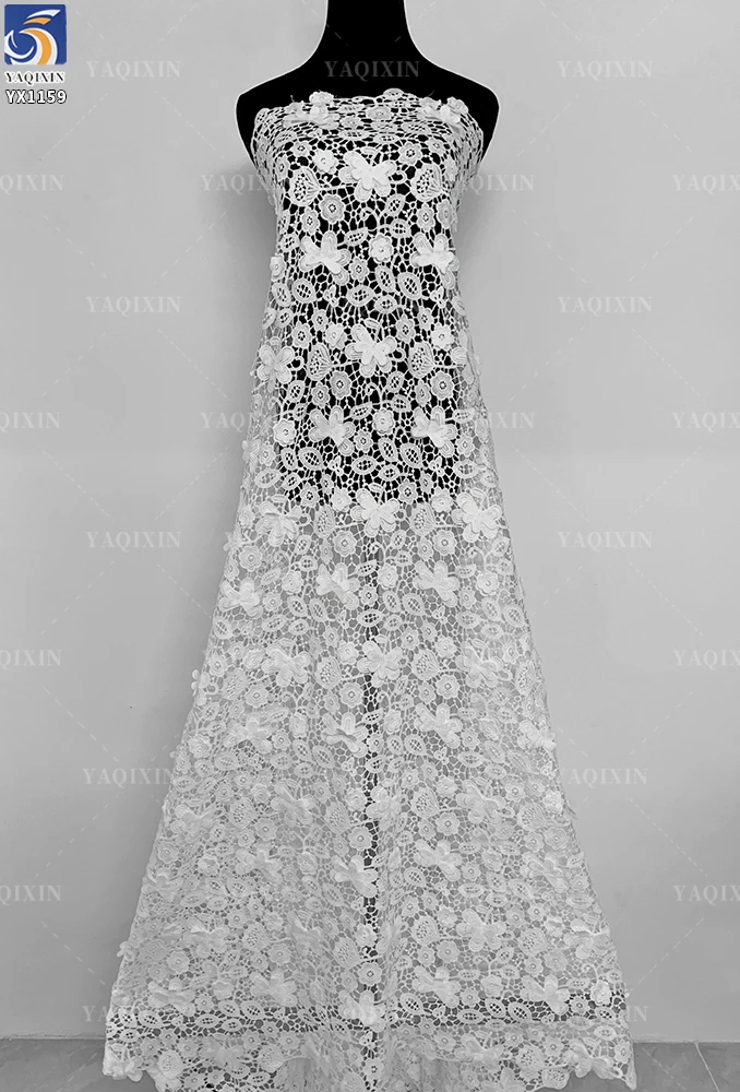 YX1159 100 Polyester 150gsm Water-Soluble Lace Fabrics 3D Embroidered Flowers White Lace Fabric for Apparel-Dress - 图片 2