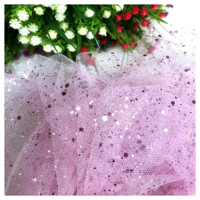 Wholesale 100% Polyester Diamond Mesh Fabric Hard Tulle Sparkly Sequin Fabric - 图片 3