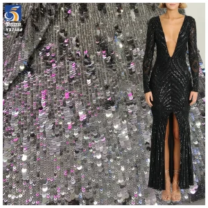 YX748 250gsm Elastic Mesh Embroidery 3MM+5MM Straight Metallic Sequin Fabric Fashionable Women's Skirts Sequin Fabric