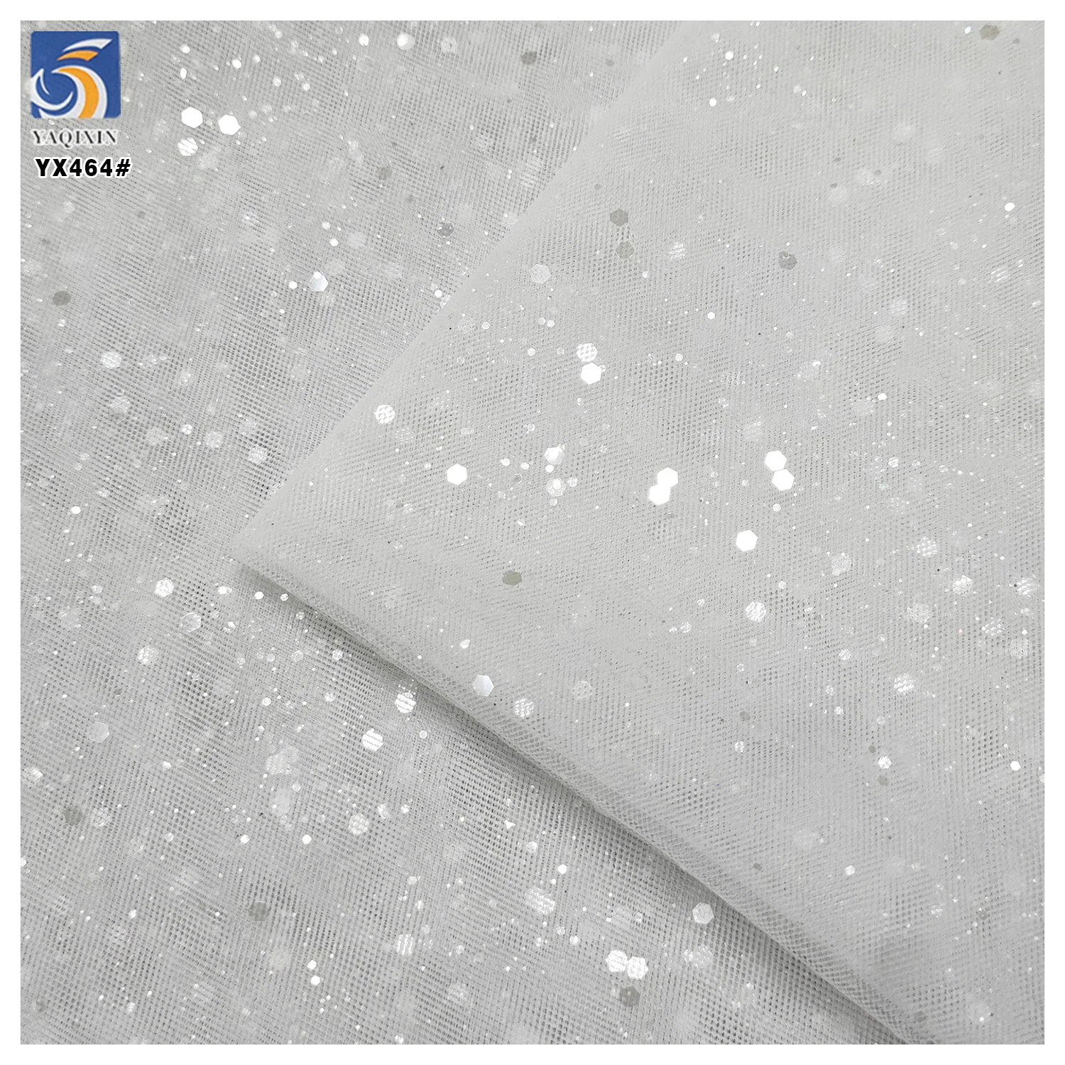 YX464 Hot Selling Polyester Transparent Sequin Tulle Mesh Fabric for Wedding Dress Soft Glitter Tulle White Fabric - 图片 5
