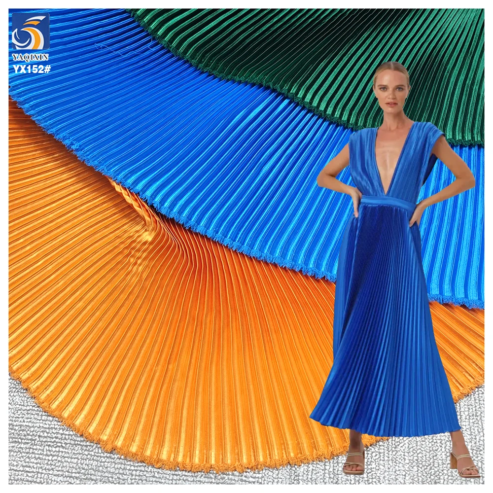 YX152 Wholesale Price By The Yards 120 gsm Glossy Shiny Pleated Accordion Satin Fabric