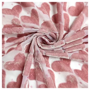 2026 New Arrivals Burnt Out Flocking Mesh Velvet Lace Fabric Heart Spandex Nylon Knitted Stretch Power Mesh Fabric