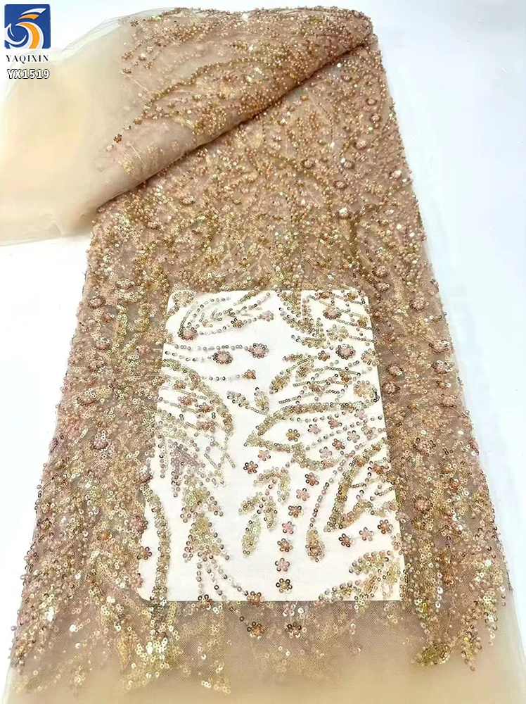 YX1519 300gsm Sequin Beaded Embroidery Fabric Purple Floral Sequin Embroidery Lace Fabric for Prom Dress and Evening Gown - 图片 3
