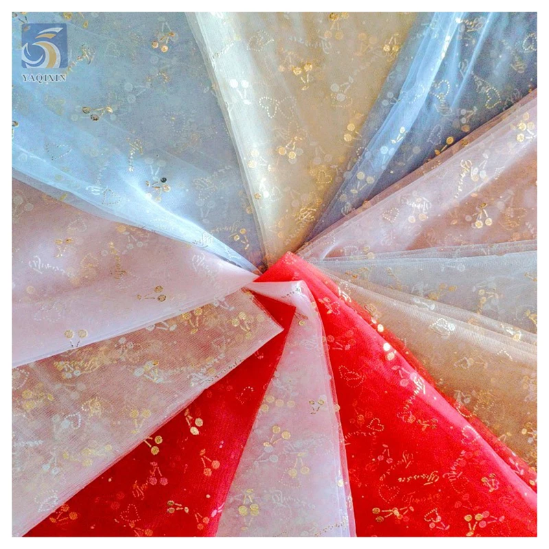 Fruit Pattern Tulle Mesh Knitted 100 Polyester Cherry Print Fabric American Christmas Series Fabric Textile Dress Tulle - 图片 3