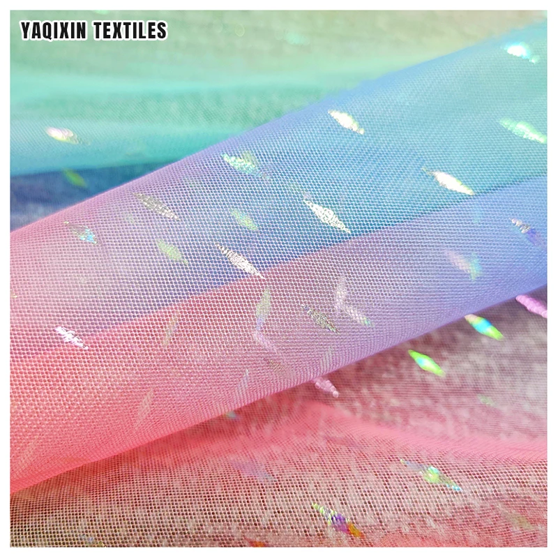 Cheap Price Digital Print Tulle Fabric Wholesale 100%Polyester Rainbow Gradient Ombre Mesh Fabric with Glitter - 图片 3