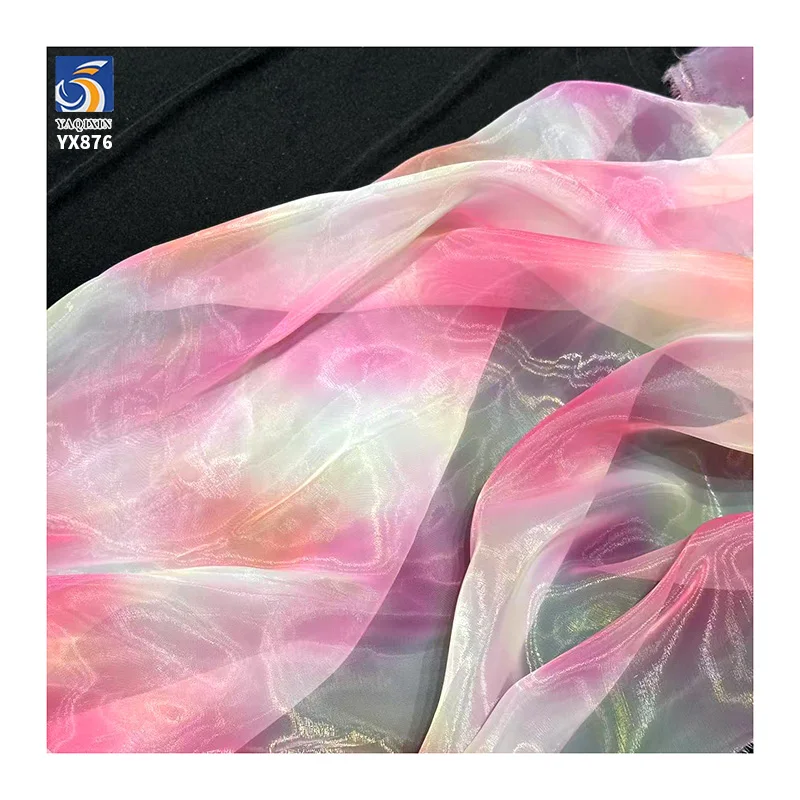 YX876 New Trend Woven Width 150cm 60gsm Digital Printing Tie-Dye Liquid Organza Fabric for Dress Polyester Puffy Skirt - 图片 6