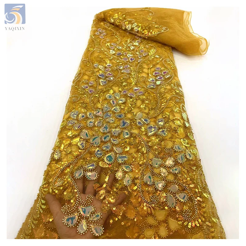 2025 Latest Textile Colorful Crystal Sequins Luxury Lace Fabric Expensive Lace Fabric for Women Wedding Dress for Party - 图片 3