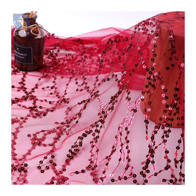 YX2722 Guangzhou Wholesale 7mm Tassel Sequin Embroidery Mesh Lace Fabric for Belly Dance Skirt - 图片 6