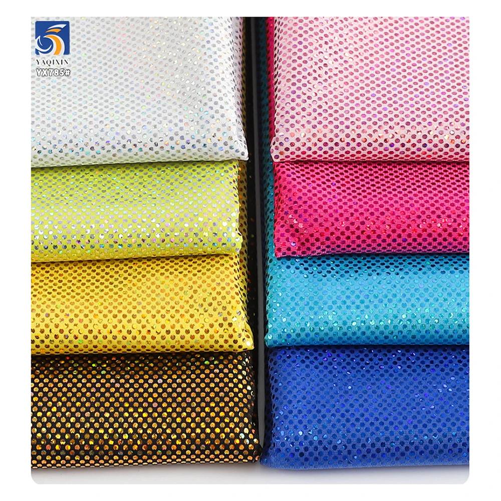 YX785 Breathable Solid 120gsm Polyester Spandex Metallic 4 Way Stretch Foil Printing Shiny Fabric for Swimming Trunks - 图片 3