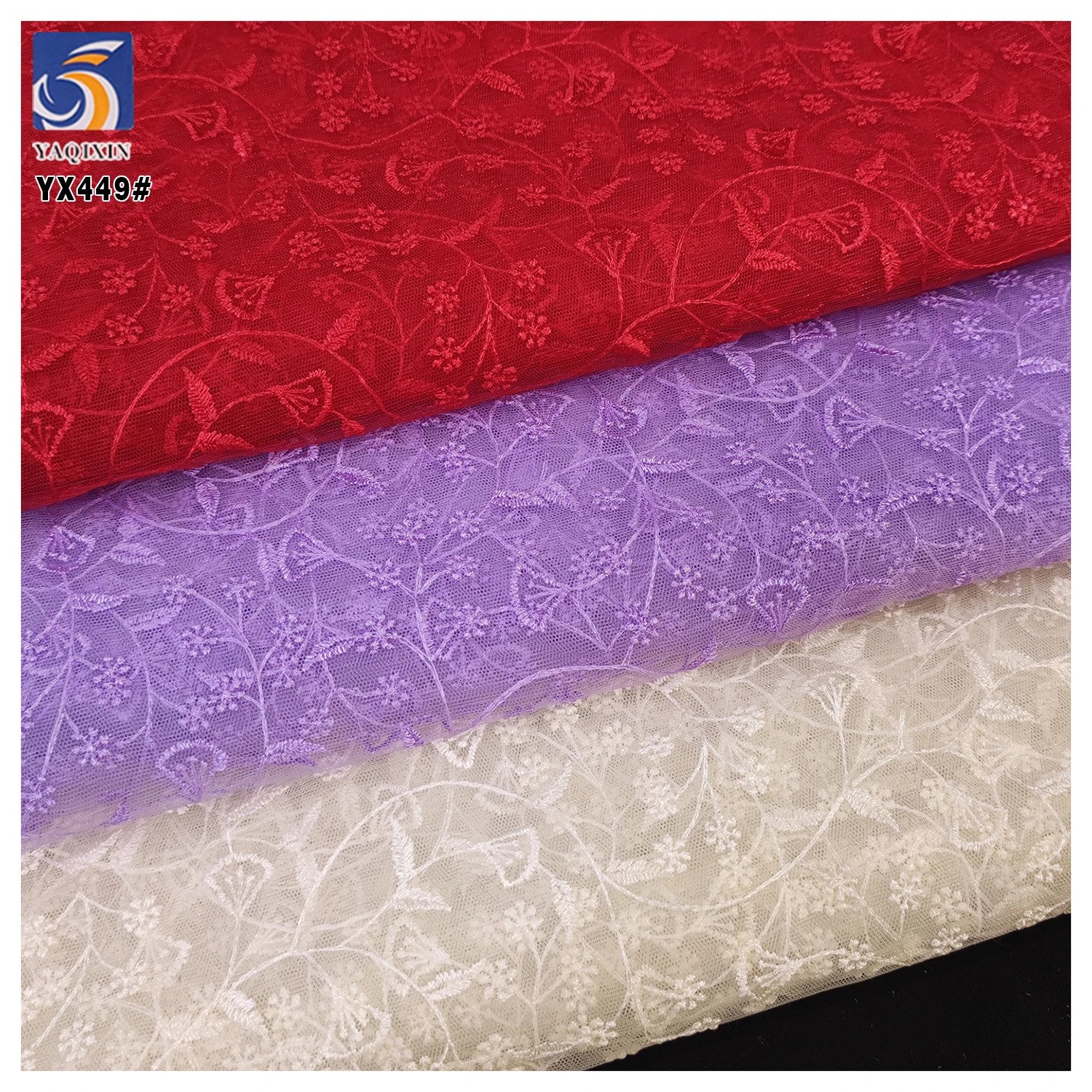 YX449 Fabric Store Designer New Arrival Tulle Transparent Soft Mesh Floral Leaf Embroidery Fabric - 图片 4